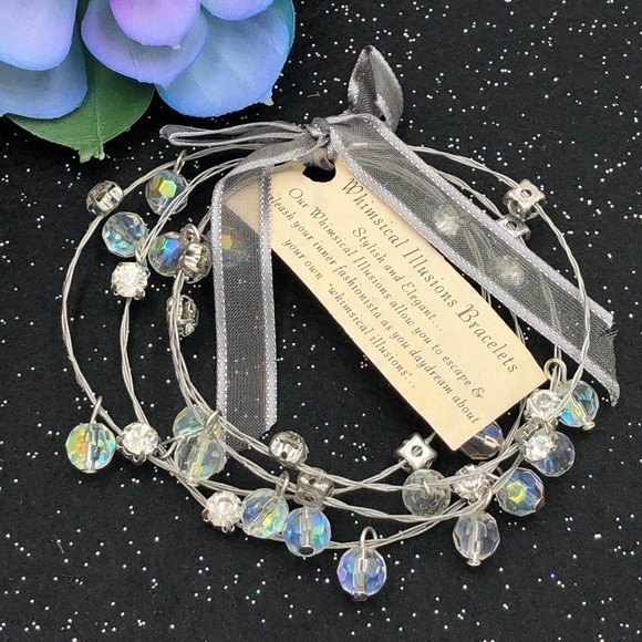 Fashion Jewelry Jewelry - 🌼 4 Illusion Wire AB Glass Bead Silver Bangle Bracelets